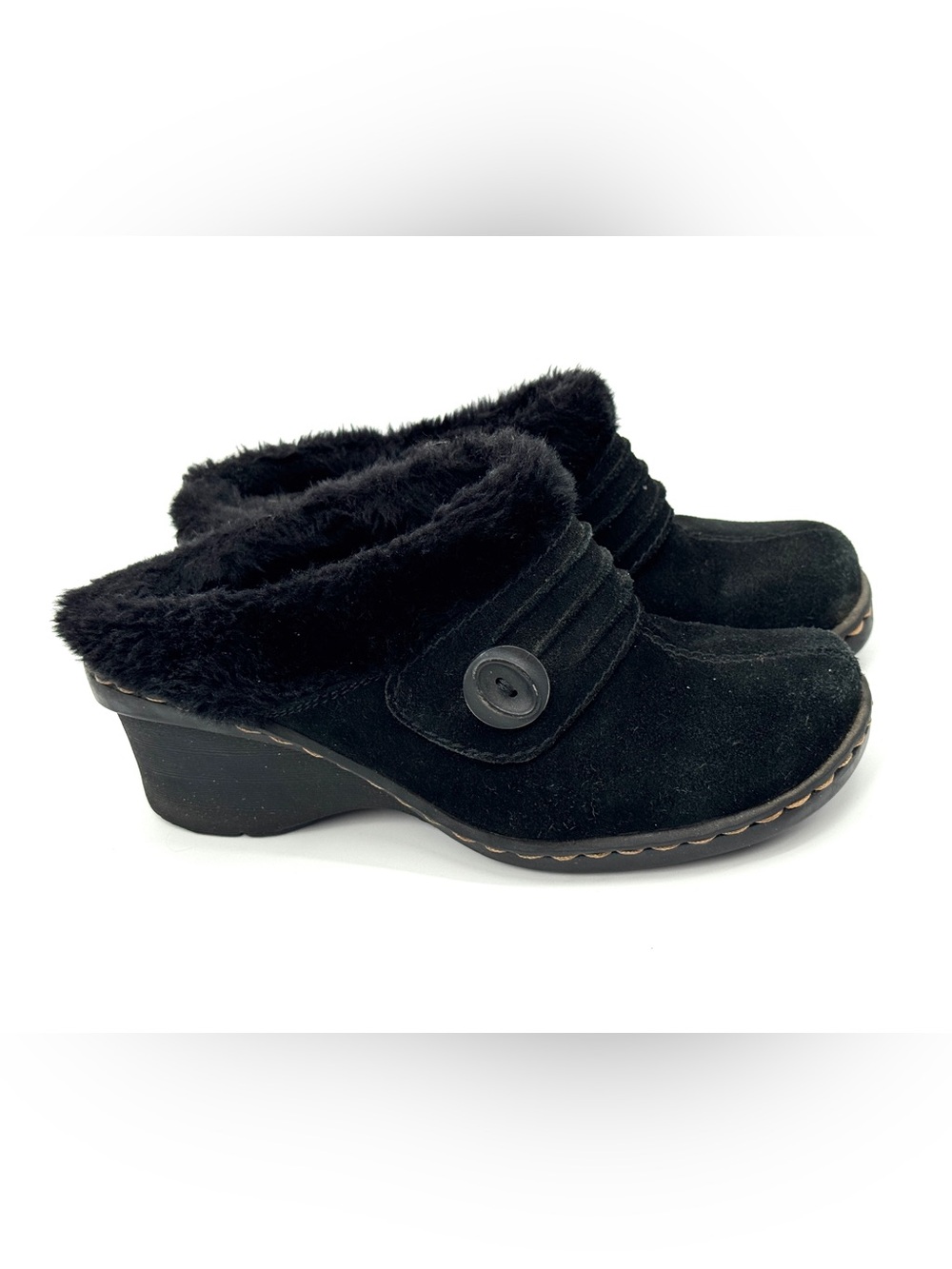 BareTraps Black Faux Fur-Lined Slip-On Clogs cozy